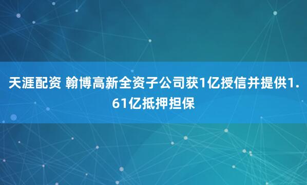 天涯配资 翰博高新全资子公司获1亿授信并提供1.61亿抵押担保